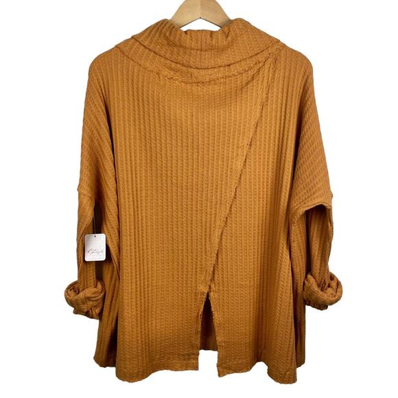 Free People Top Womens Small Yellow Juicy Long Sleeve Cowl Neck Waffle Knit - Picture 6 of 12